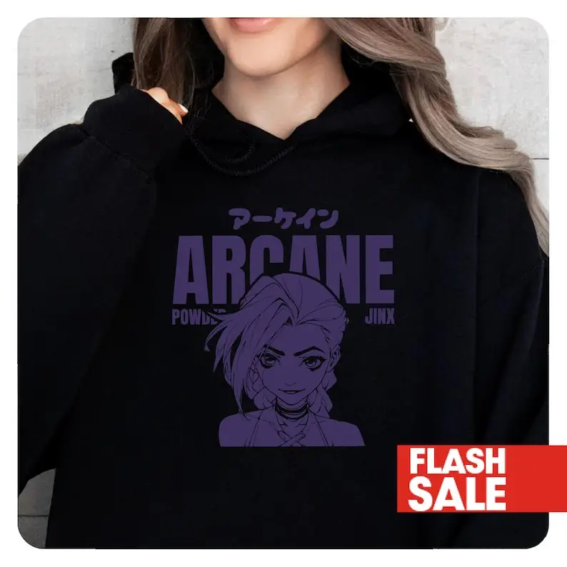 Jinx Arcane Hooded Sweatshirt, Unisex Hoodie, Gamer Gift, Main Gaming Apparel, Powder Arcane Jinx