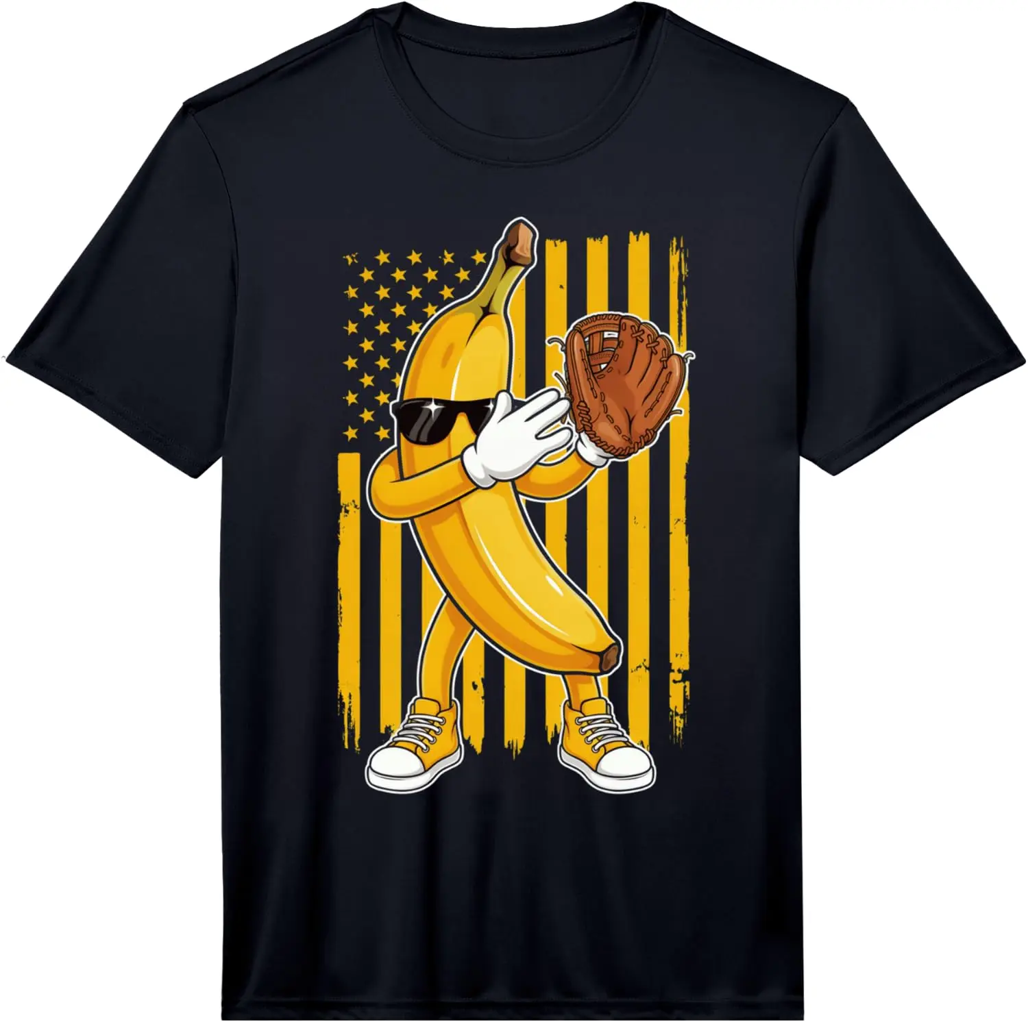 Vintage Bananas Retro American Flag Dabbing Banana Performance T-Shirt 100% Cotton Trendy Y2K Short-Sleeve Tee – Soft,