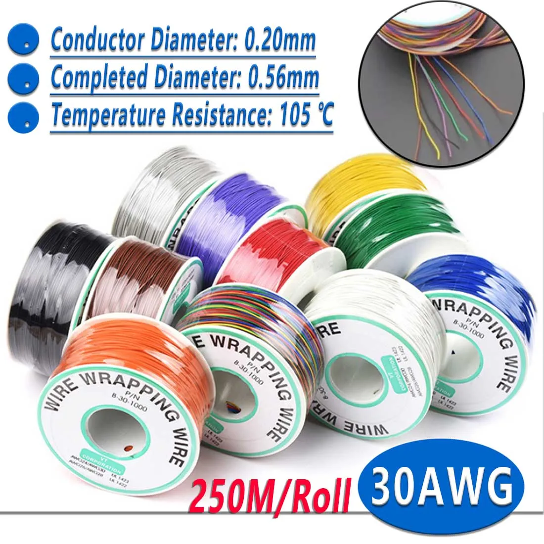 

30-AWG Insulated Wrapping Wire/Jumper Single Core Tinned Copper PCB Cable Lead
