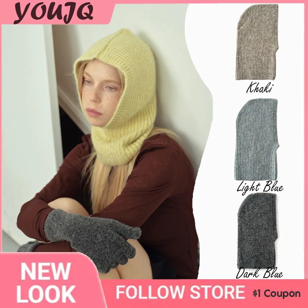 Y2K Homemade Winter Alpaca Wool Blend Knitted Balaclava Beanies Hats for Women Ear Protection Scarf Wool Snood Caps Gorro Hombre