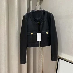 Luxury fashion women coat spring 2024 new fashion o-neck collar clothes short length two big pockets long sleeveve