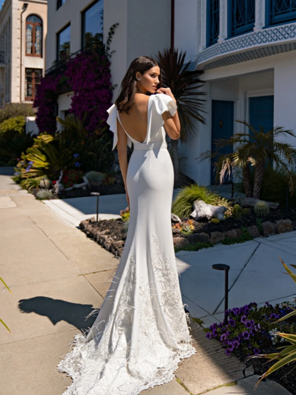 Vestido De novia con escote en V profundo y espalda descubierta, bata De novia con apliques clásicos, elegante vestido De novia largo recto De satén