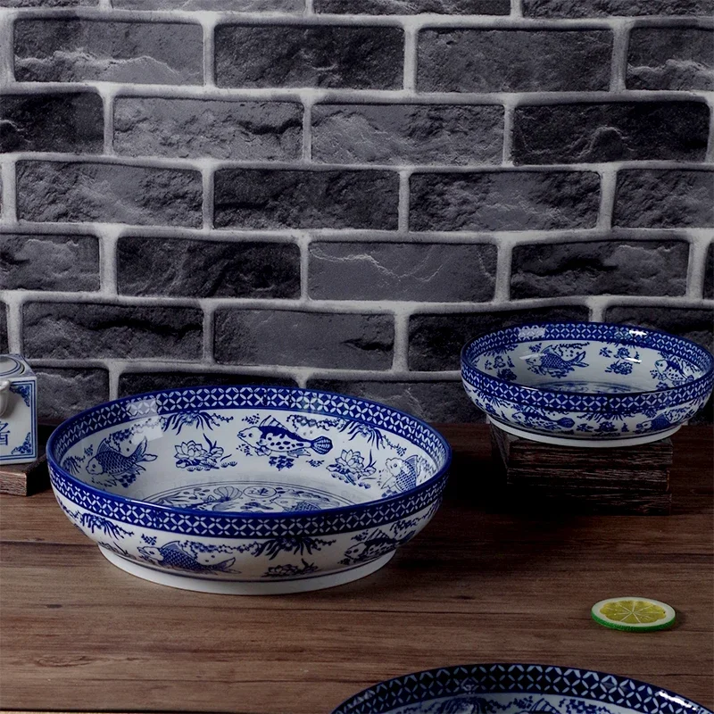 Chinese Blue and White Porcelain Tableware, High-temperature Ceramic Soup Bowl, Household Kitchen Multi-purpose Bowls, Factory