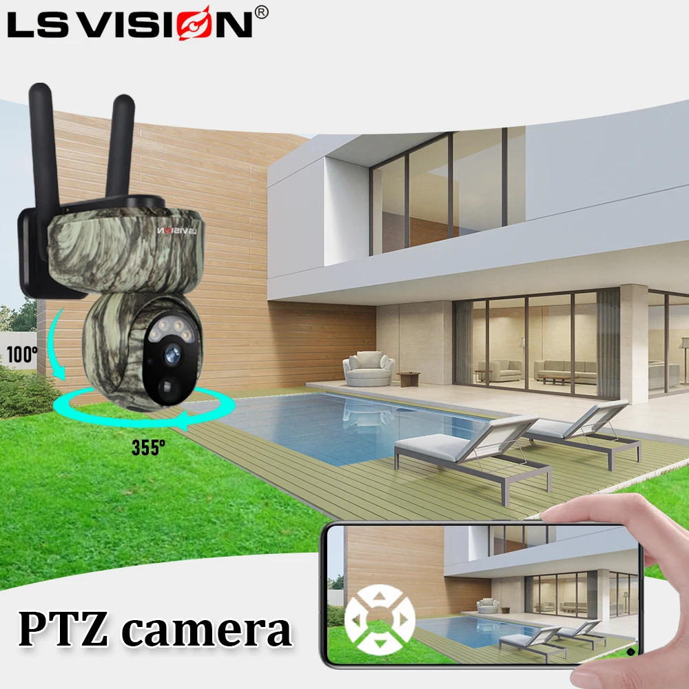 LS VISION 4MP Camouflage Solar Surveillance Camera Hunting Monitor Night Vision Animal Human Detection IP Camera Wi-Fi/4G CCTV