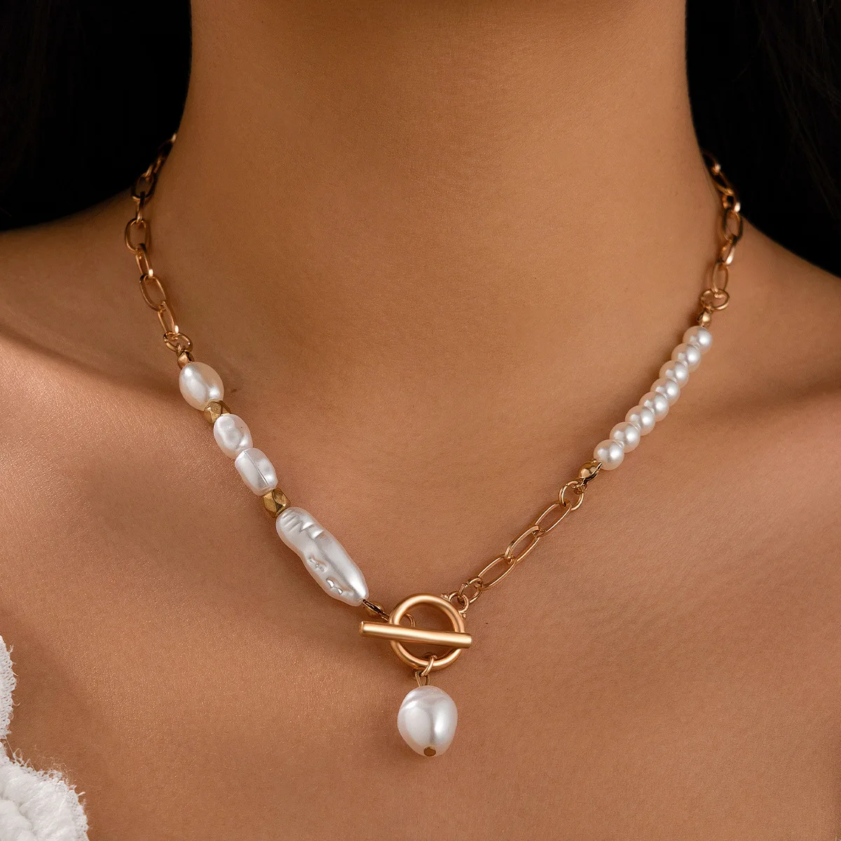 Faux Pearl Teardrop Tassel Choker Necklace Cream Baroque Classic Sturdy Comfortable Versatile Jewelry Women Party Gift
