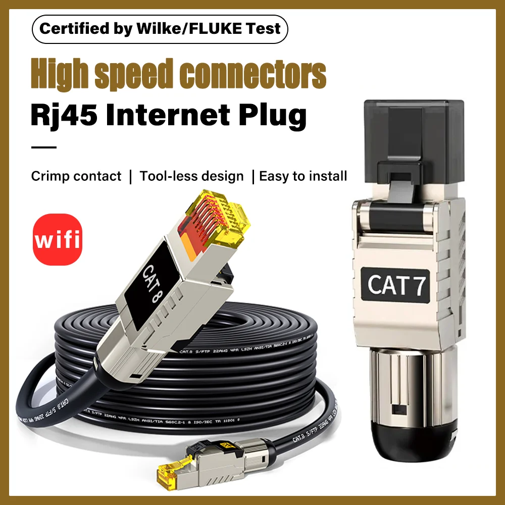 RJ45 Cat8 Cat7 Cat6A Connectors RJ45 Metal Tool-less Crimp Contact Internet Network Plug 2000MHz 40Gbps LAN Cable 22AWG - 24AWG