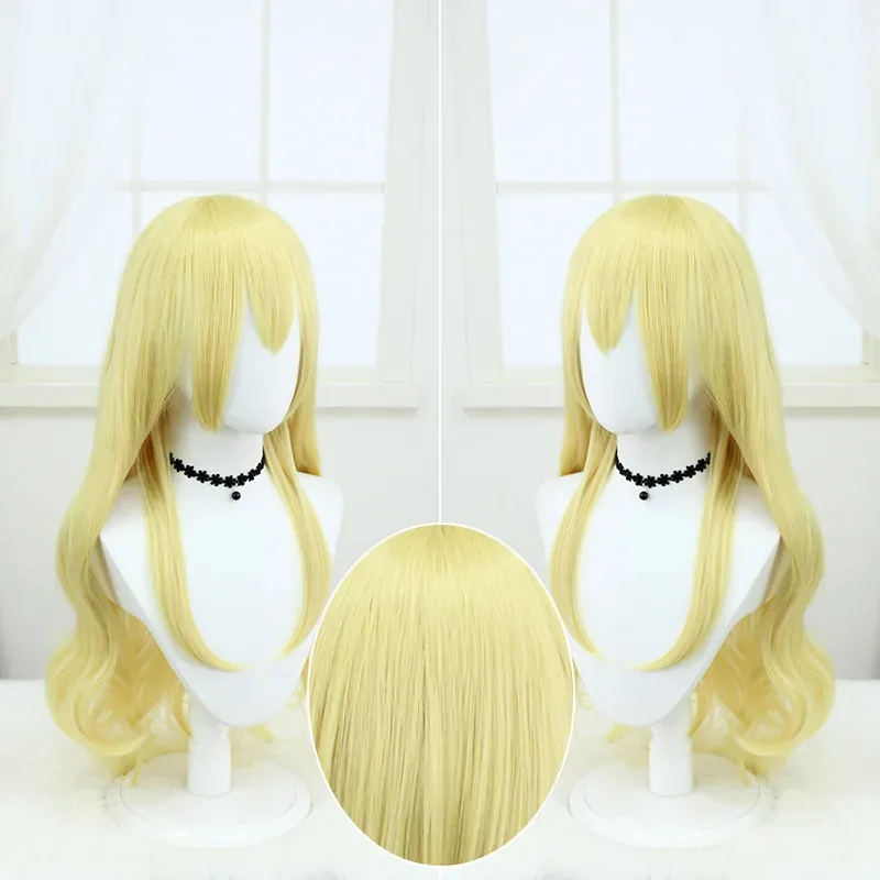 تأثيري جديد المعبود النشاط ستار قصر بيري كوس شعر مستعار ذهبي متوسط طويل مجعد شعر مستعار اكسسوارات التصميم