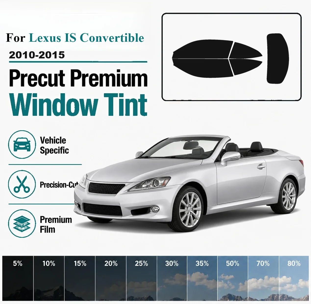 For Lexus IS Convertible 2010-2015 Pre-Cut Window Tint Film Vehicle-Specific Full Kit Front & Rear Windows Precision-Cut