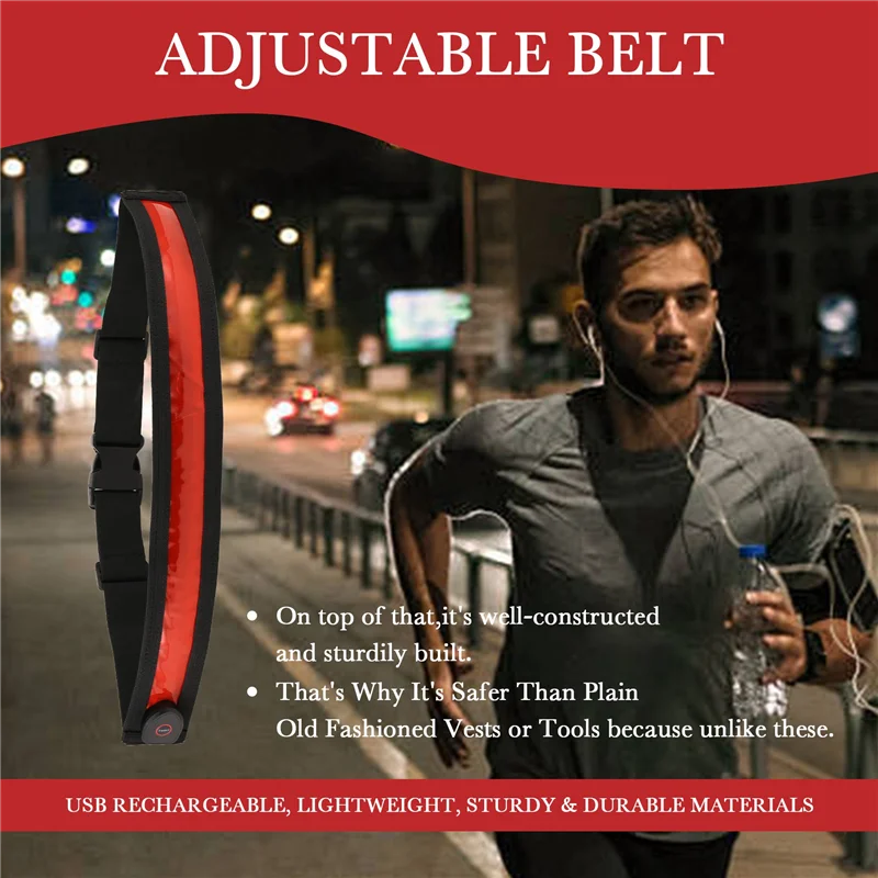 

HOES-Ночной бег, водонепроницаемый сигнальный светильник, перезаряжаемый светодиодный светоотражающий ремень, светоотражающее беговое снаряжение, велосипедный поясной ремень