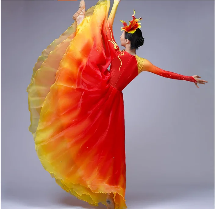 Women's Floral Skirt Long Sleeved Gradient Festival Opening Modern Dance Costume