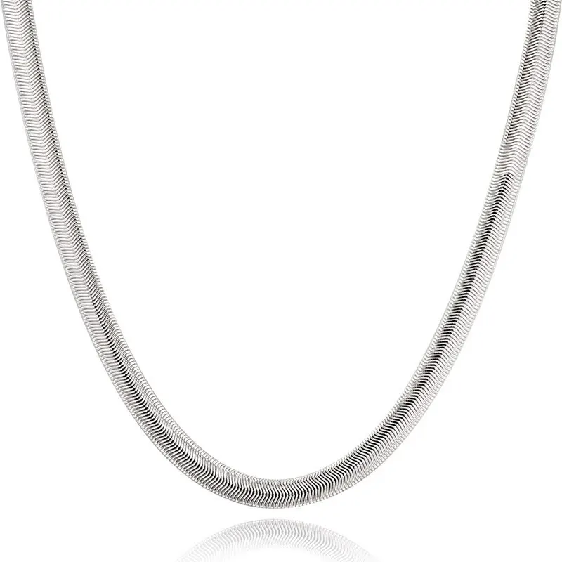 High-quality 6MM Flat Soft Snake Chain Fashion Silver Color Women Mens Wedding Necklace Bracelets Jewelry Set With