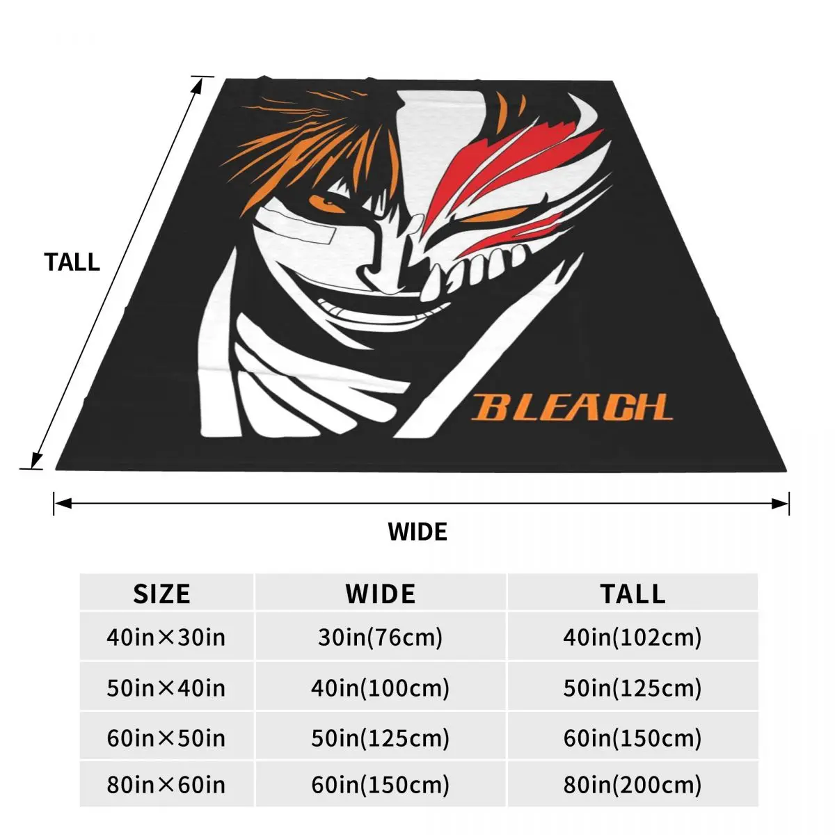 Ichigo Kurosaki Anime Blanket Fleece Sofa Throw Blanket Portable for Home Bedroom Office Throws Bedspread Quilt