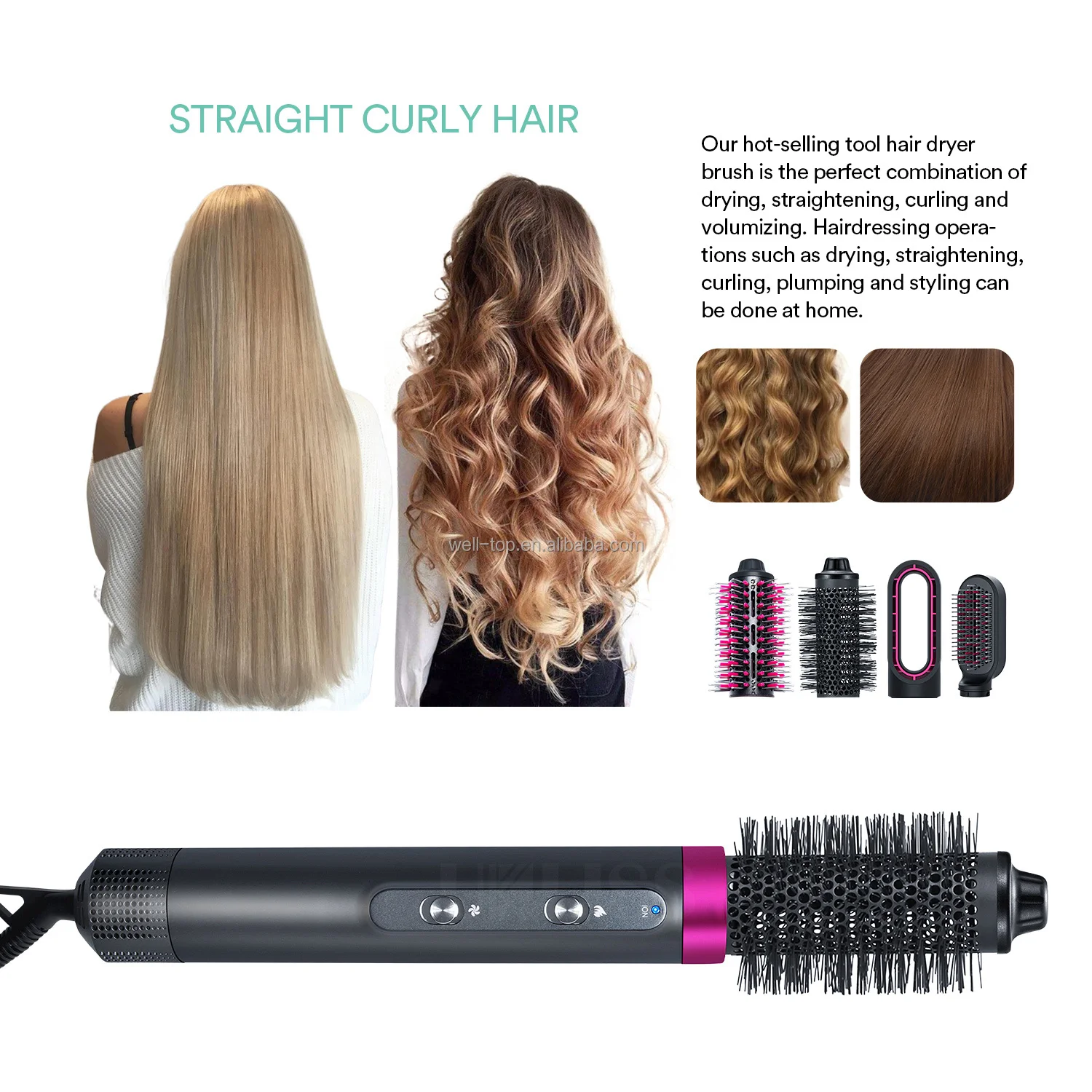 New Household Rotating Curler Ionic Hot Air Brush Professional 4 in 1 Negative Ions Hair Dryer Brush