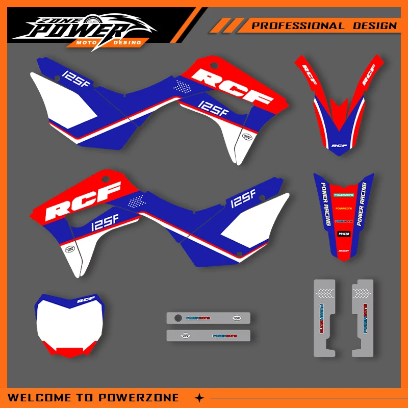 

POWERZONE Motocross Team Graphics Background Sticker Decal Kits For HONDA CRF 2019 2020 2021 CRF125F 125F Customized Number 01
