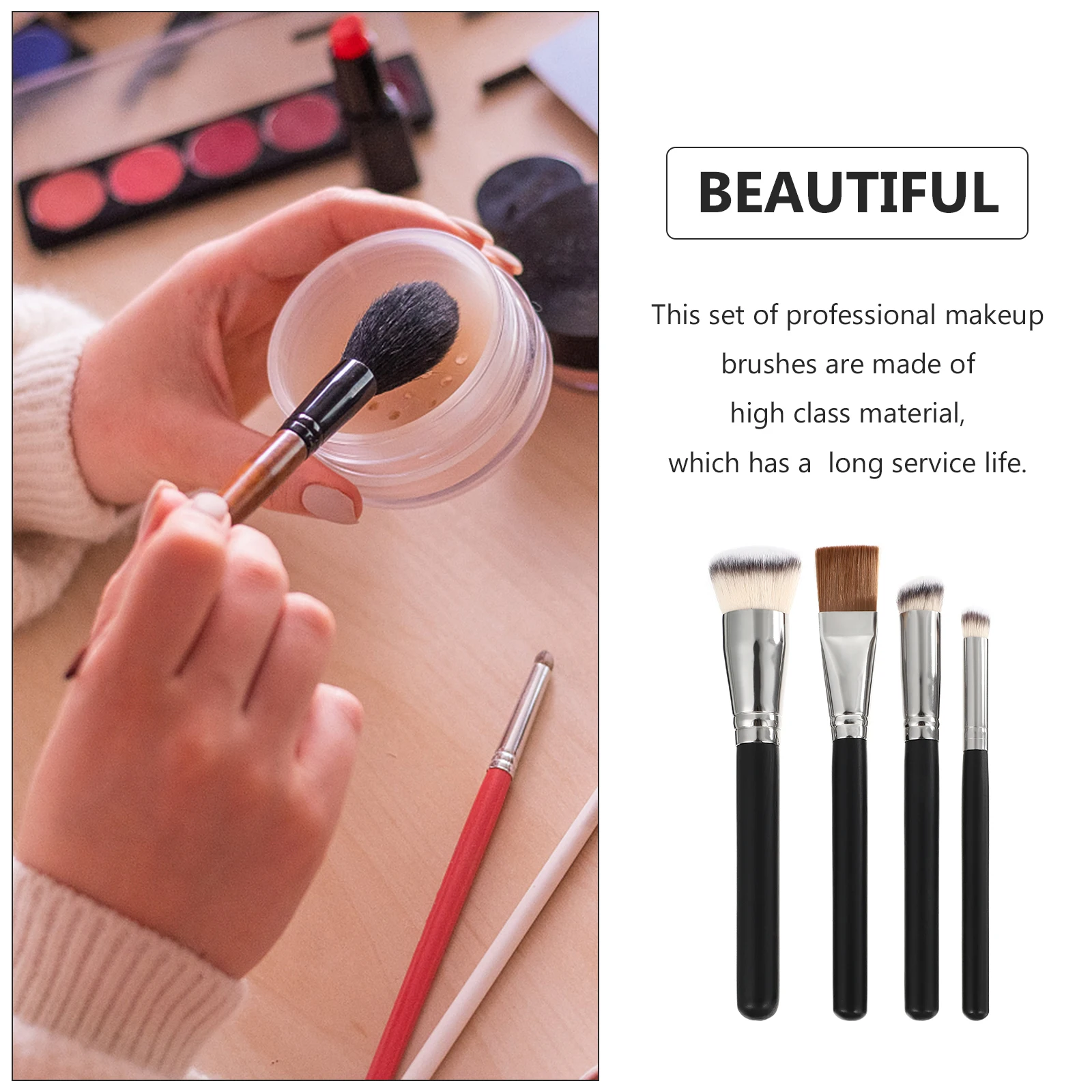 

4Pcs Professional Makeup Brushes for Foundation and Concealer Portable Tools Safe for Skin Black