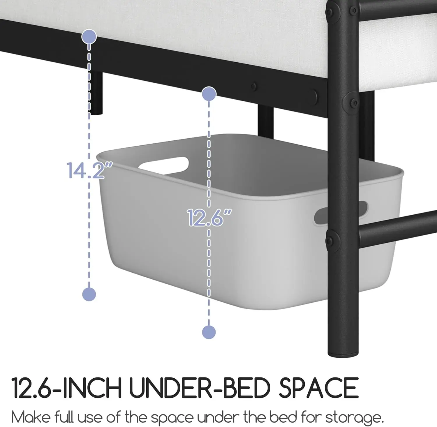 

Victorian-style metal bed frame with elegant iron headboard, spacious storage, no box spring required