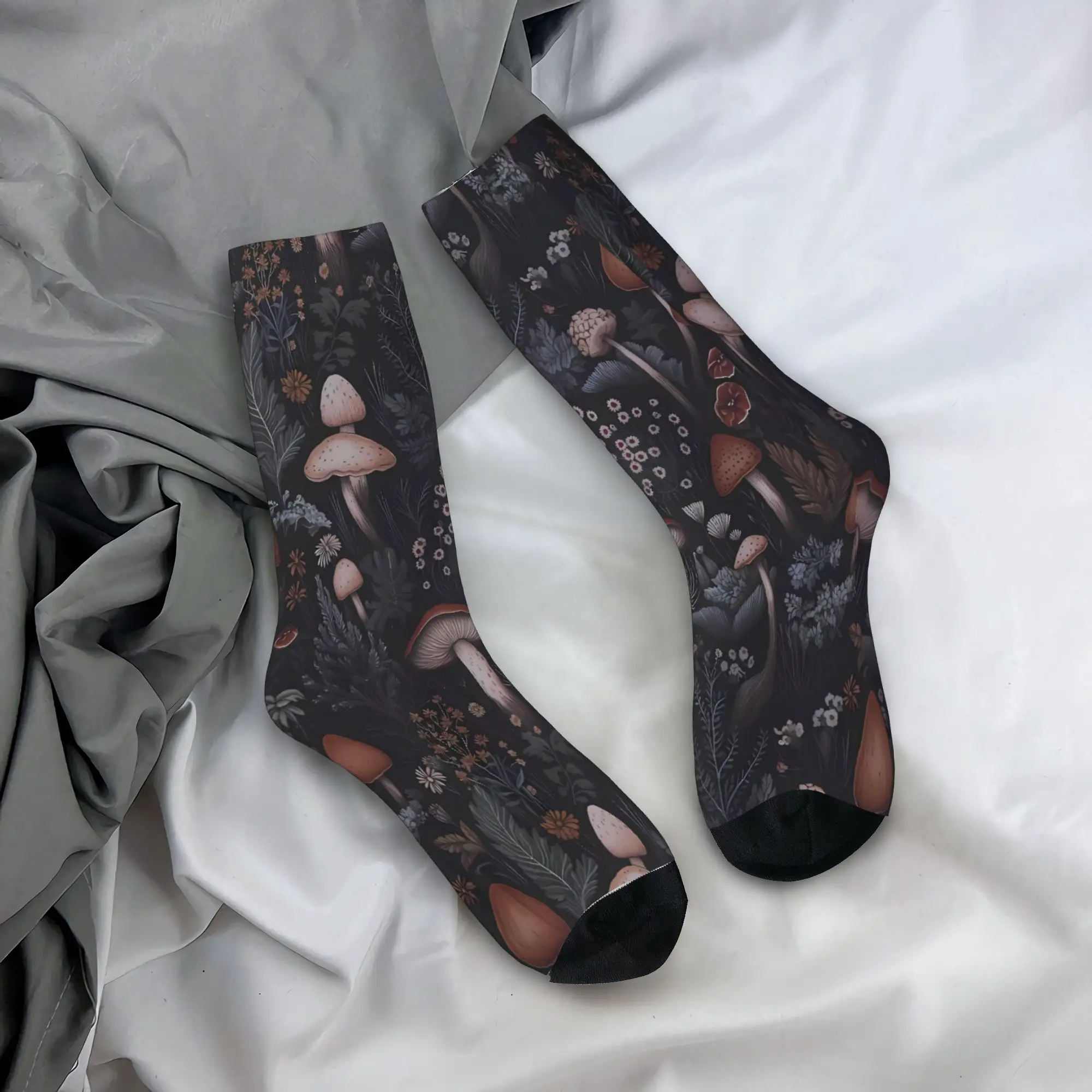 Dreamy Forest Mushroom Socks  Trendy Stockings Autumn Anti Slip Unisex Men Socks Breathable Graphic Outdoor Sports Socks