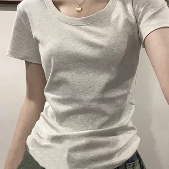 여성을위한 아메리칸 스타일 화이트 내부 티셔츠 여름 슬림 피트 자른 꽉 긴 소매 탑 디자인 감각 틈새 시장