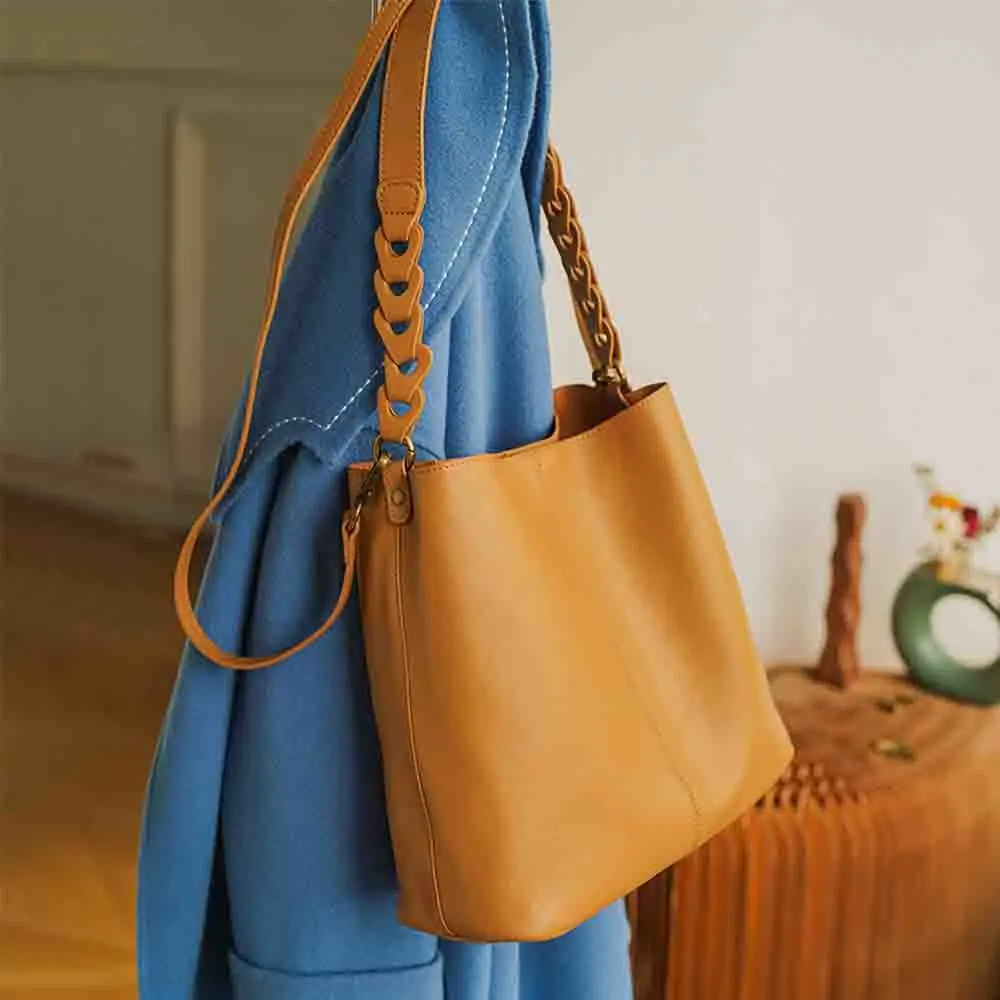 Soft Women Handbag Luxury Top Plant Tanned Cow Leather Handbag Retro Solid Ladies Bucket High Quality Tote 2023 New