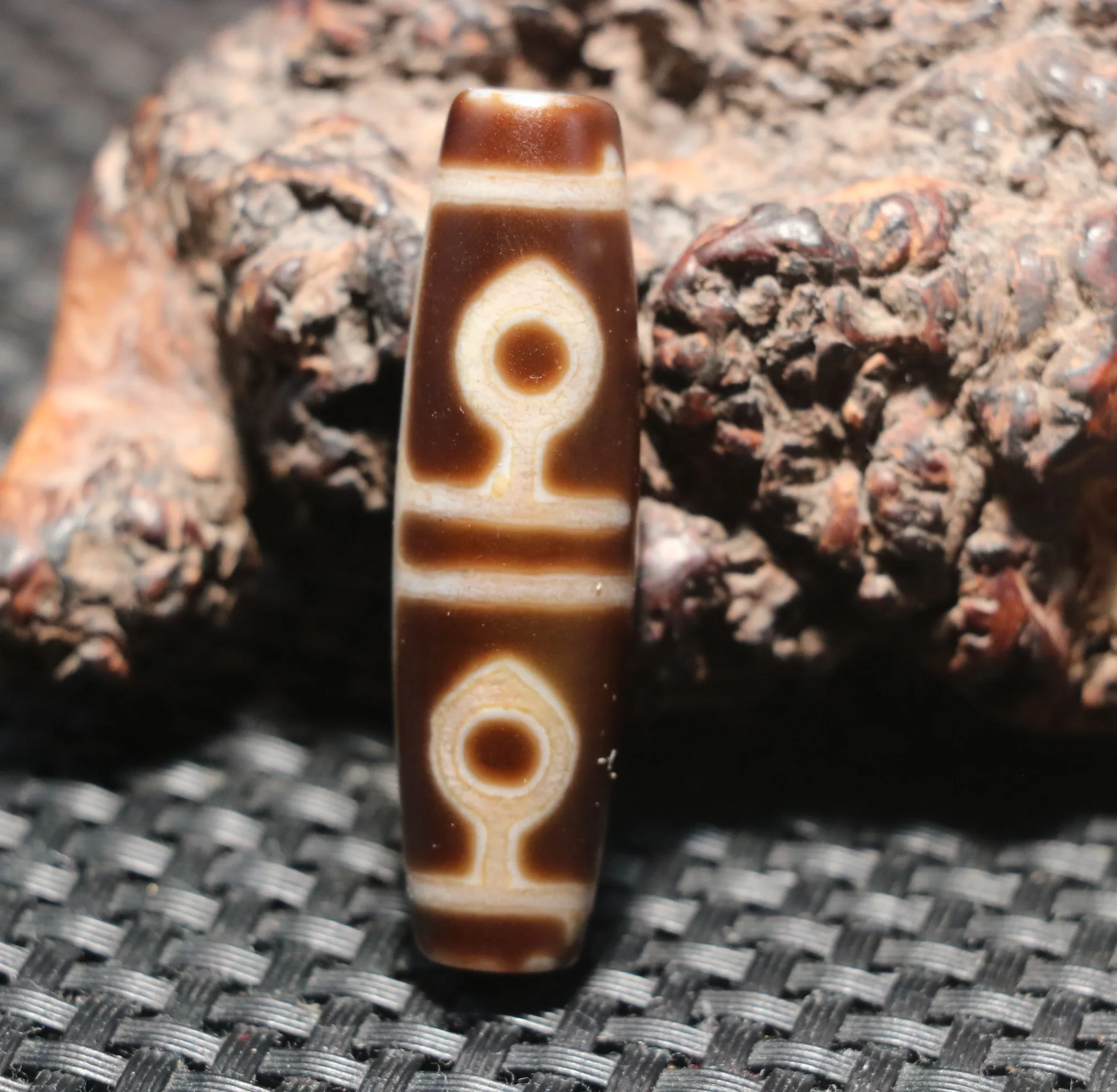 

AL Ultra Energy Tibetan Old Agate 4 Bodhi Tree Leaf Smoothly Fortune dZi Bead Pendant Amulet Big Treasure Timestown UPD21Asw