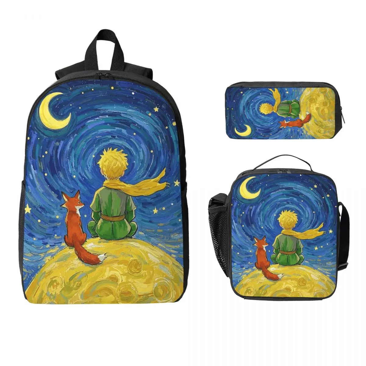 

Anime Cartoon Little Prince Backpack Student BookBag School Bag Computer Shoulder Bags 3ps Insulated Lunch Bag Pencil Case