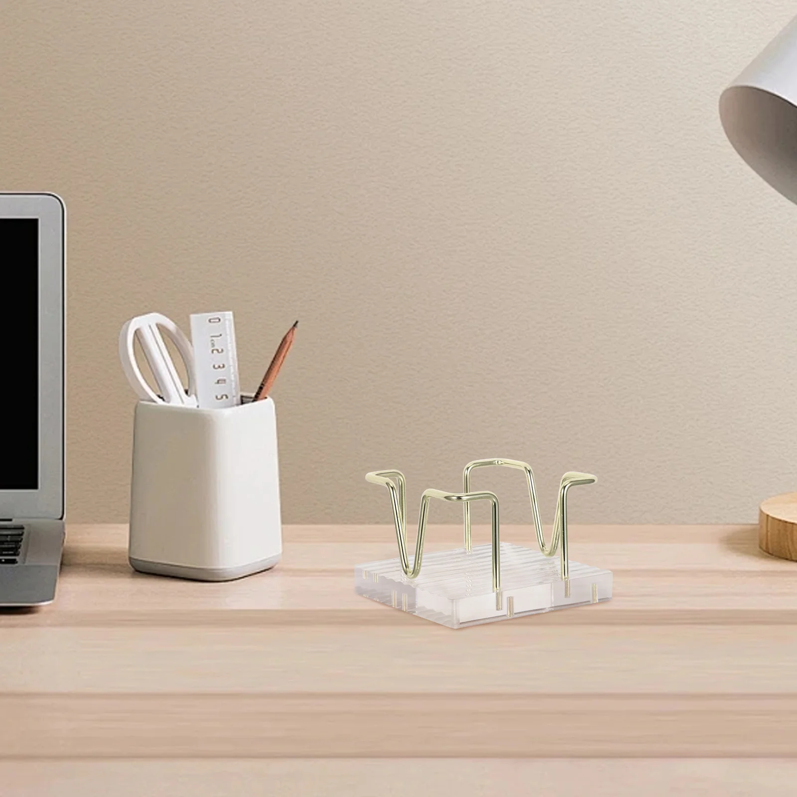 Desk Note Pad Holder Acrylic Memo Stand Desktop Notepad Organizer Paperclip Holder Office Memo Pad Container Storage Organizer