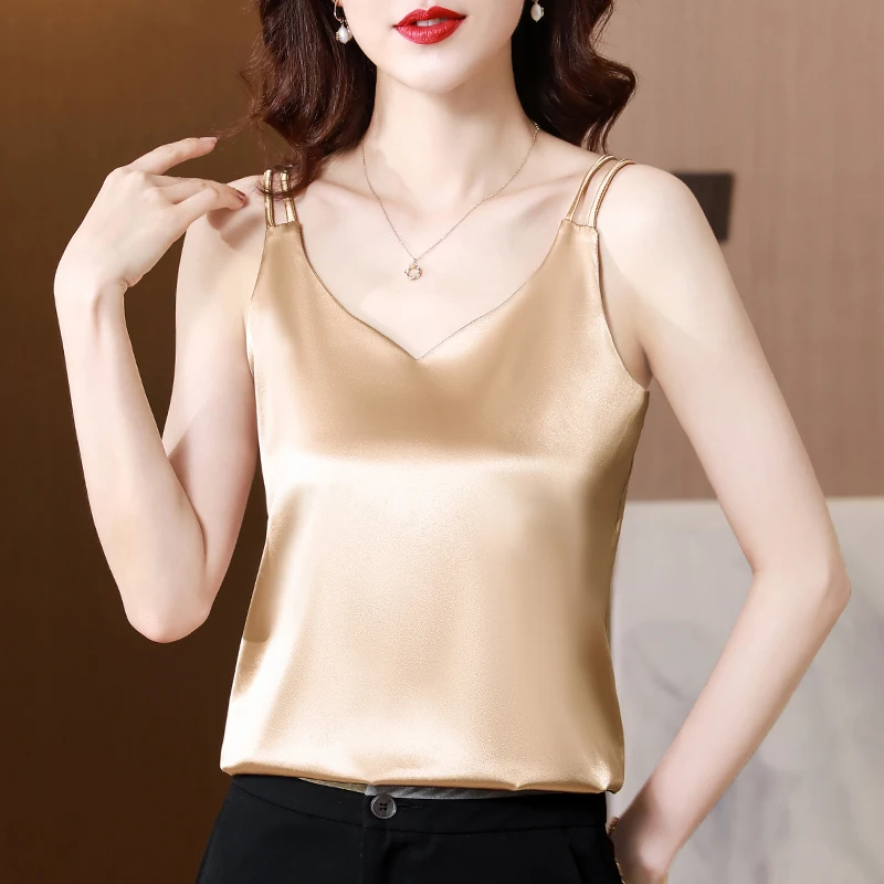 Gilet in raso di seta da donna Csole Top V-Ne Bal Faion Sexy Summer New Sle Intimo Completo Match Taglio dritto Regular...