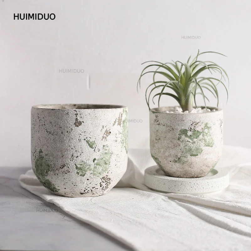 New Nordic ins wind old craft cement flower pot moss color living room balcony landscaping succulent planting utensils