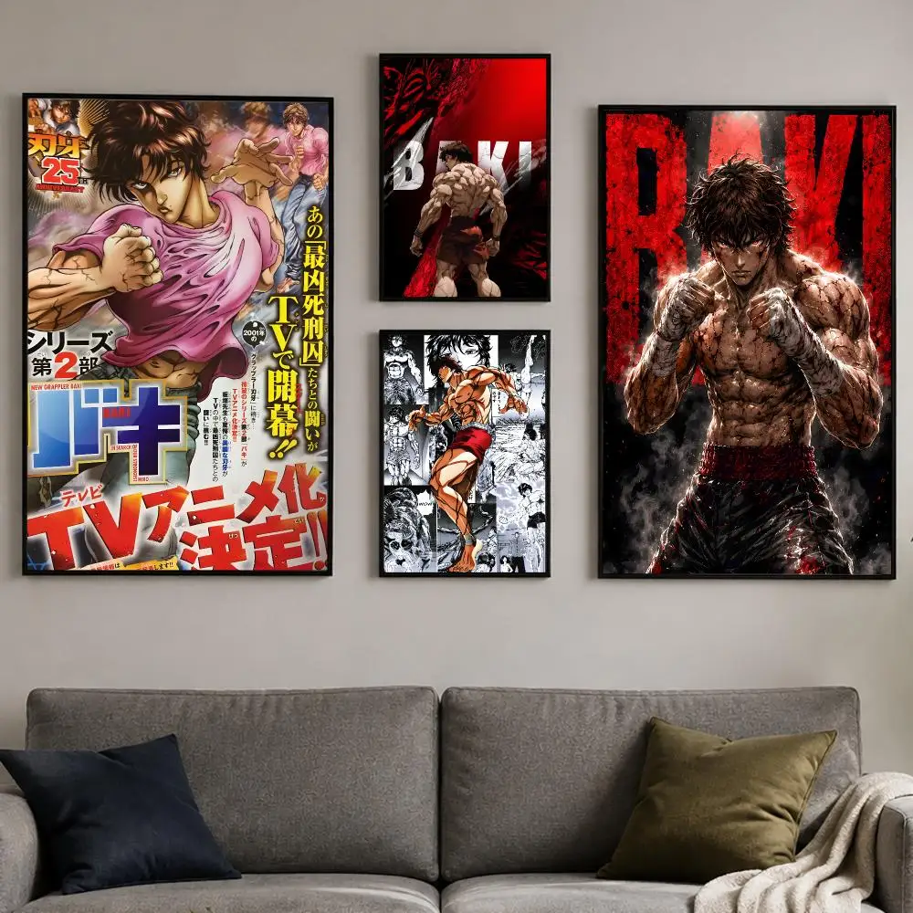 Martial Arts Anime Baki Hanma Poster PP Self-Adhesive Bedroom Gaming Cafe/Bar Vintage Aesthetic Decor Ideal Gift