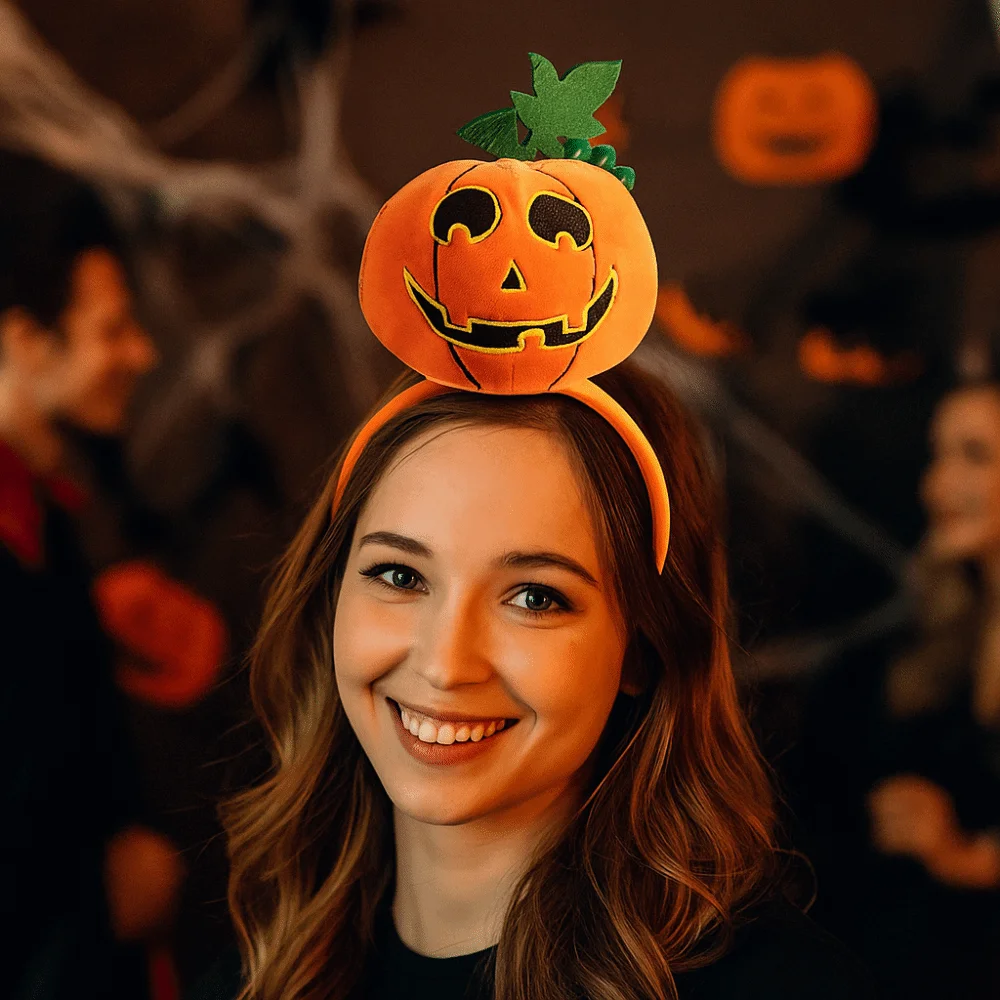 Personalidad calabaza diadema de Halloween esqueleto murciélago aro de pelo de Halloween decoración de Halloween de felpa diadema de dibujos animados Cosplay