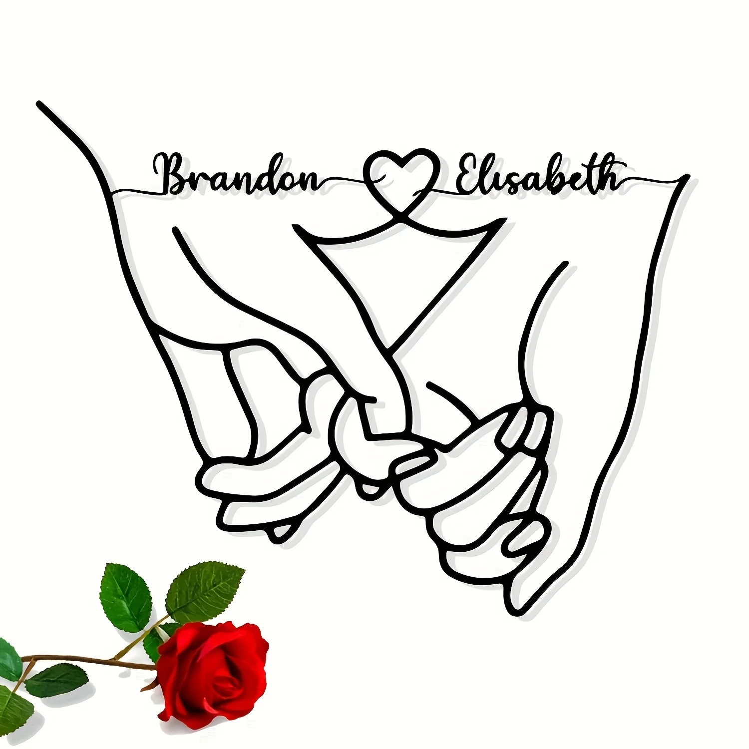 

Personalized Couple's Hands Metal Wall Art - Custom Names & Heart Design, Romantic Wedding Valentine's Anniversary Gift