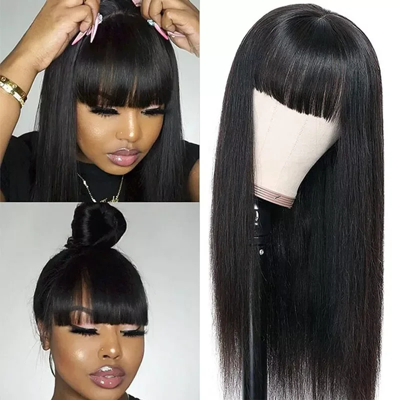 30 Inch 100% Human Hair 3X1 Lace Middle Part Lace Wig Straight Human Hair Wig For Black Women Short Bob Wigs With Bangs