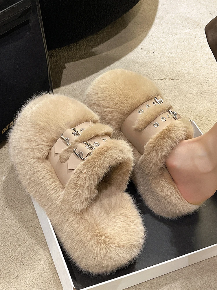 

Women's Fur Slippers f Slippers Thi Bot Platform Winter Outdoor Spring Indoor Cotton Slippers Korean Sle Slip-On