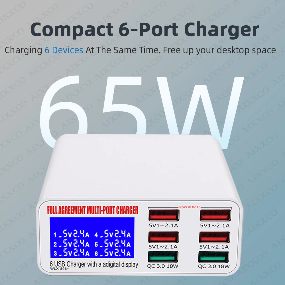 Quick Charge USB Charger 65W LED Display Phone Charger Adapter PD QC3.0 Fast Charger For iPhone Samsung Xiaomi Huawei