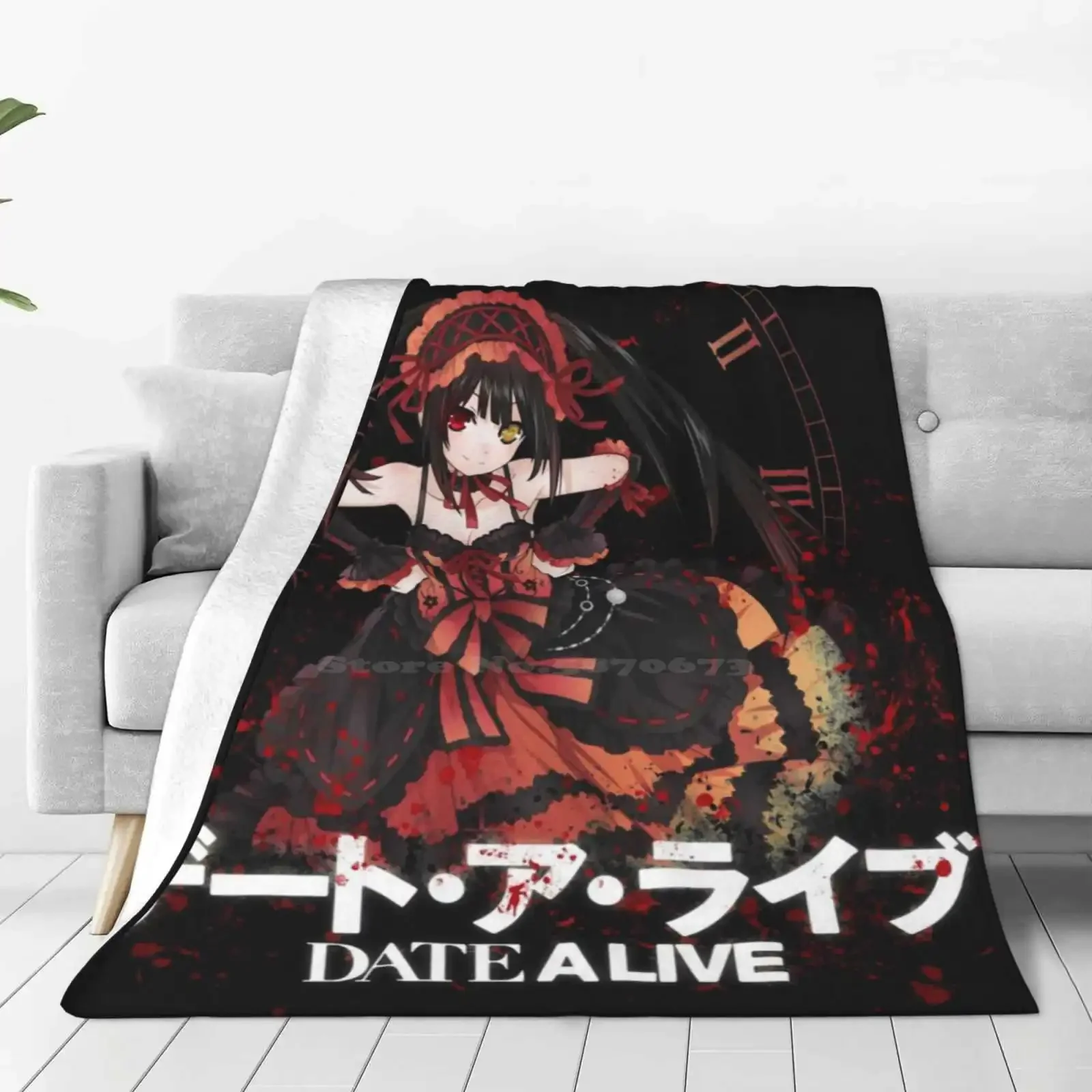 Kurumi-date A Live Blanket, manta portátil de viaje suave y cálida, Tokisaki Kurumi Date A Live Kotori Manga Watch Time Blood Black
