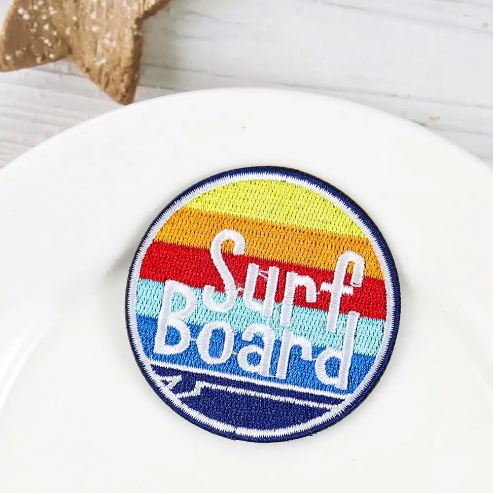 Cartoon Sea Wave Printed SURF BOARD High Quality Embroidered Patch Iron on Patches for Clothing DIY Kids Clothes Stickers Badges