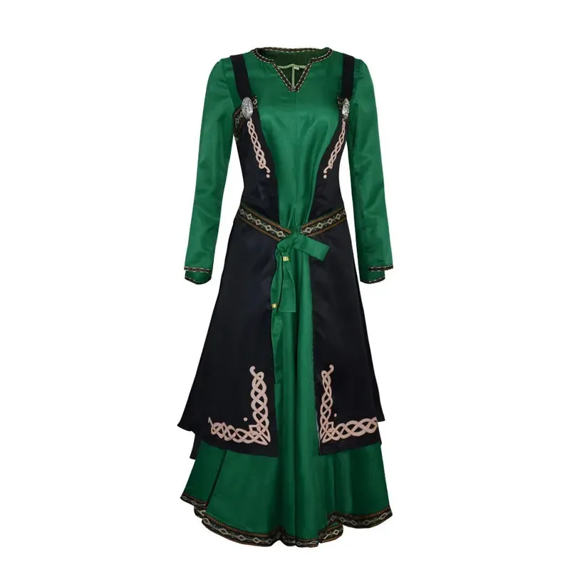 

Viking Long Sleeve Dress Medieval Viking Apron Two-piece Role Play Halloween Party Performance Costume