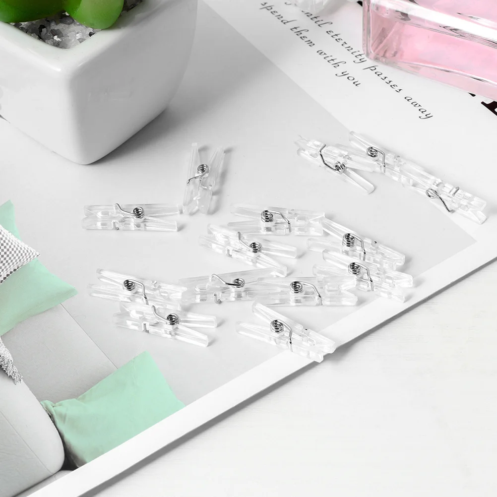 

100Pcs Transparent Mini Clothespins Premium Material Clips for Bag Sealing Chip Bags Wall Photo Decoration Memo