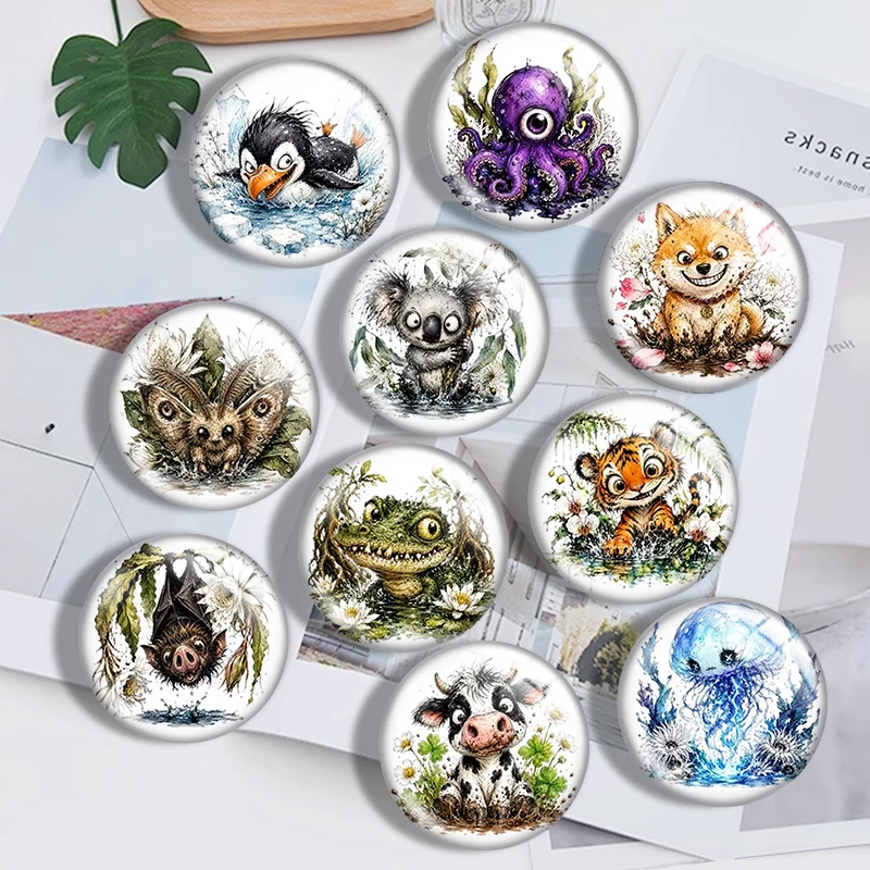 Funny fantasy animals  10pcs 12mm14mm/16mm/18mm/20mm/25mm Round Photo Glass Cabochon Demo Flat Back Making Findings Jewelry