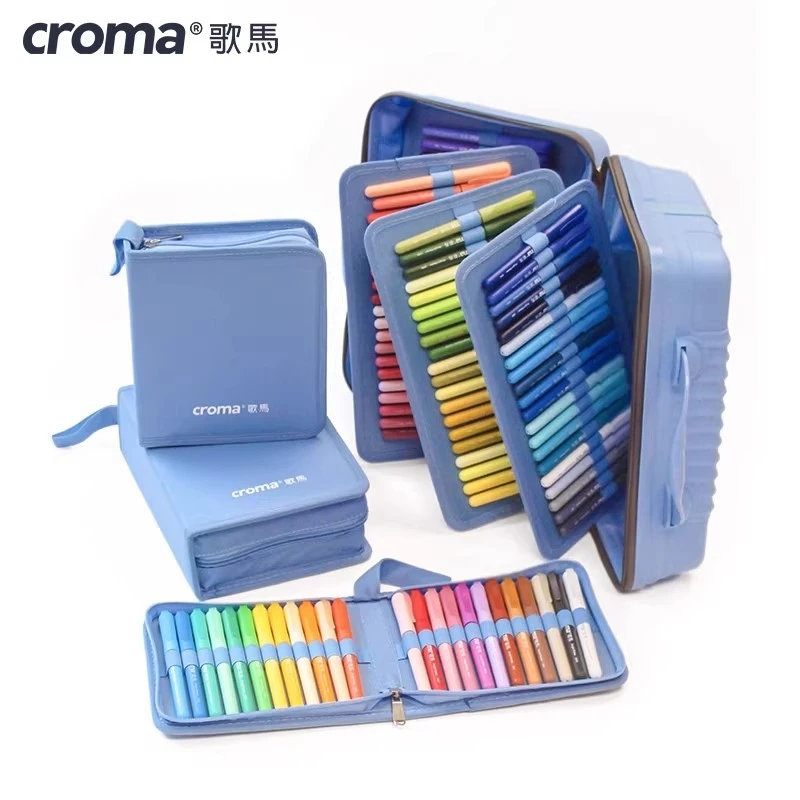 CROMA Refillable Direct Liquid Acrylic Marker Set Soft Tip Layering Capable, Washable Watercolor Brushes 24/48/80/120/160 Colors