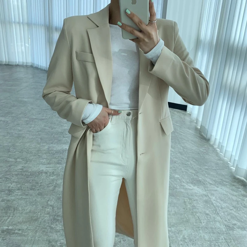 Neploe Chic French Luxury Suit Collar Single Row Two Button Blazers Femme 2024 Autumn Winter Loose Long Sleeve Solid Color Coat