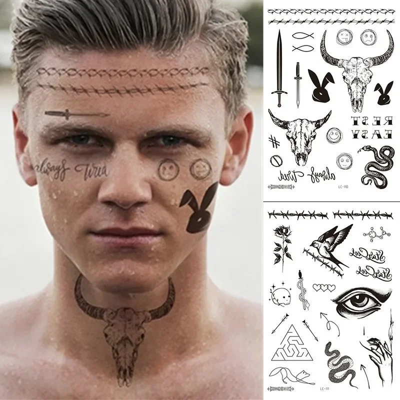 Temporary Tattoo Sticker for Man Woman's Neck Boys Tattoo Body Art Sword Tattoo Black Sexy Face  Waterproof Sticker Party