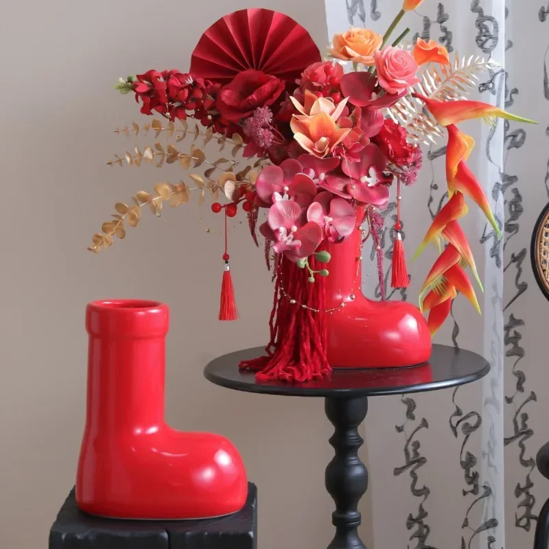 Ceramic Vase Red Boots Red Shoes High-end and Good-looking Red and Green Ornaments Christmas Gifts