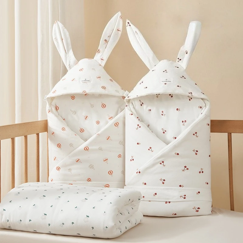 High Quality Cotton Newborn Swaddle Blanket Cute Kawaii Bunny Ears Hospital Delivery Wrap Extra Soft Thermal Baby Swaddling New