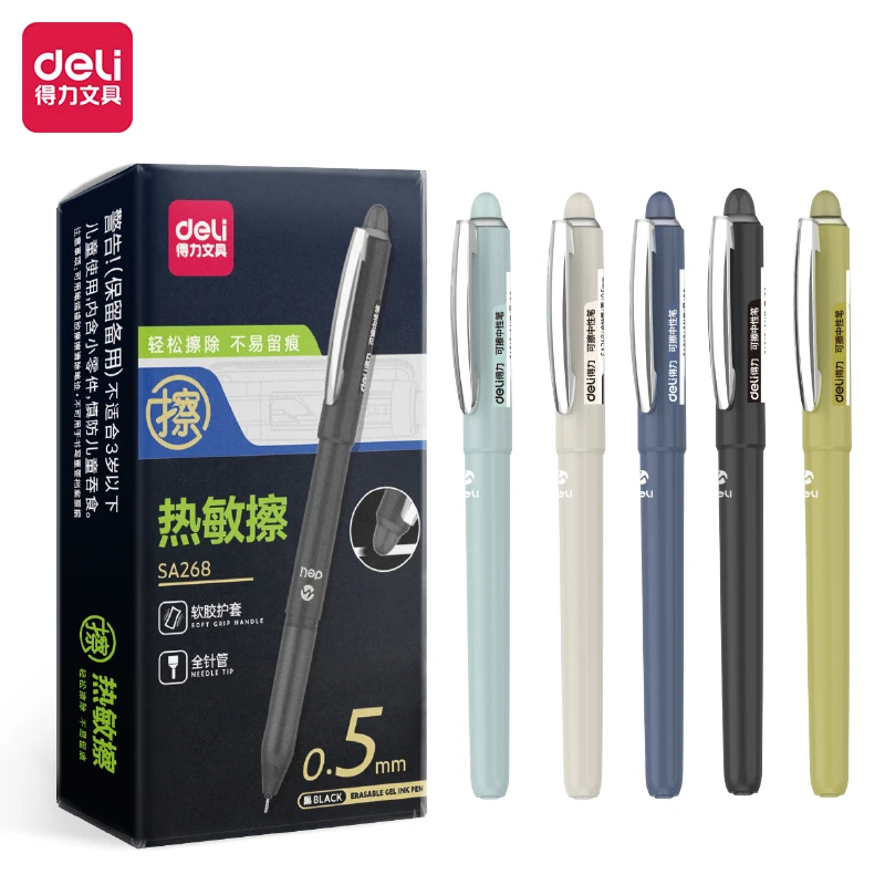 

5Pcs DELI SA268 0.5mm Erasable Gel Pen School Office Supplies Stationery Gift Full Needle Tube Black Blue Ink