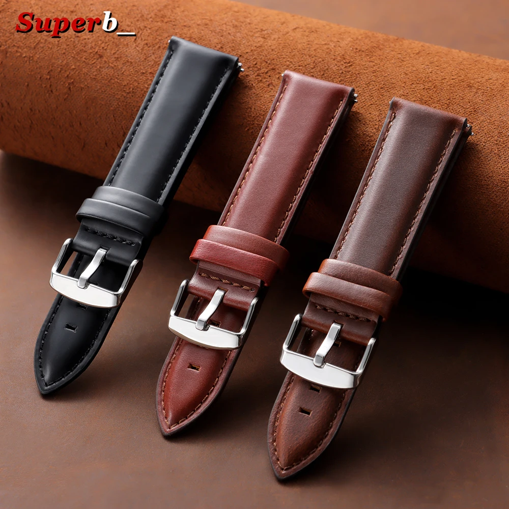 12/13/14/17/18/19/20/22mm Genuine Cowhide Leather Watchband Quick Release Strap for DW Black Brown Pin Buckle Watch Accessories