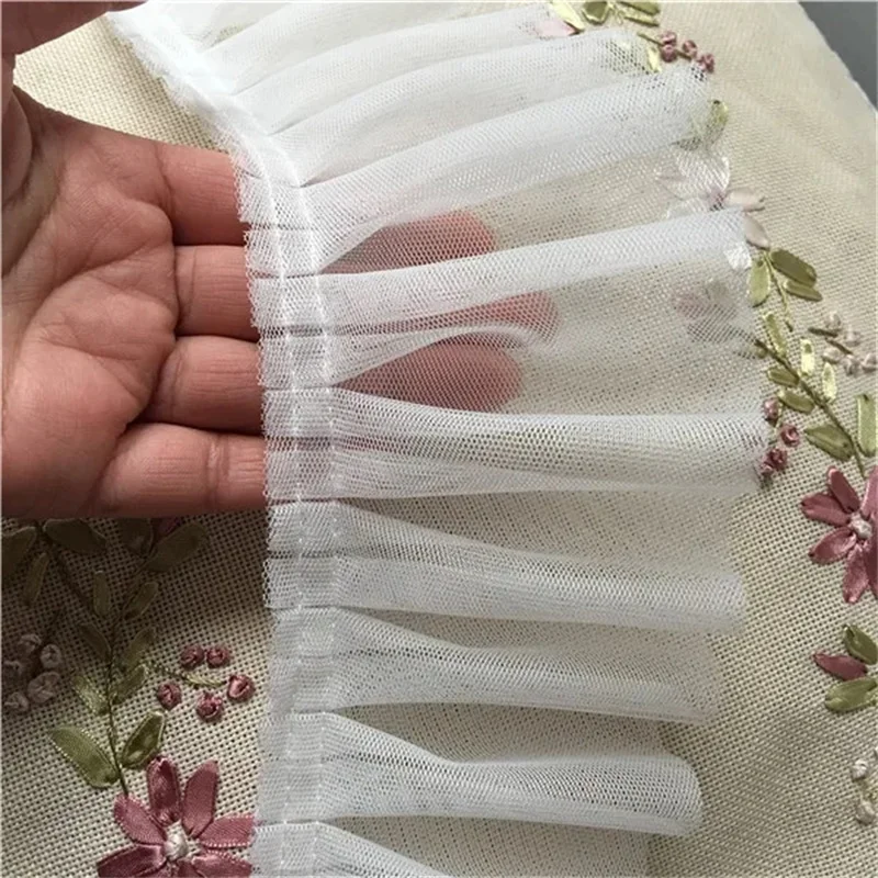 Trắng rộng Màu Đen Đàn Hồi Xếp Li Voan Ren Cổ Áo Đính Vải Gấp May DIY Thủ Công Mỹ Nghệ Ribbon Trim Bridal Ăn Mặc Hem Trang Trí Nội Thất