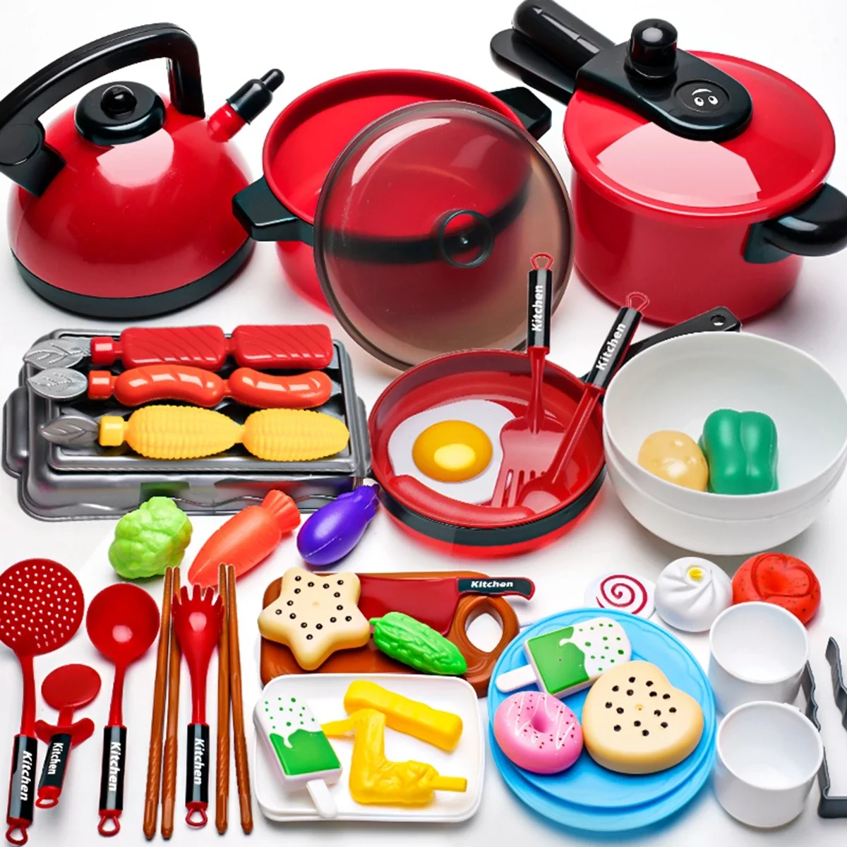 Kids Kitchen Toys Set Play Kitchen Accessories Kit with Play Pots Pans Pretend Food Cooking Toy Toddler Girls Boy Gift