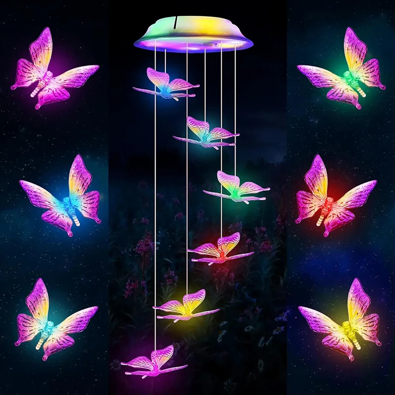 

C2 Color Changing Led Solar Wind Chime Butterfly Lamp Outdoor Waterproof For Courtyard Garden Decoration Lantern Solar Lights