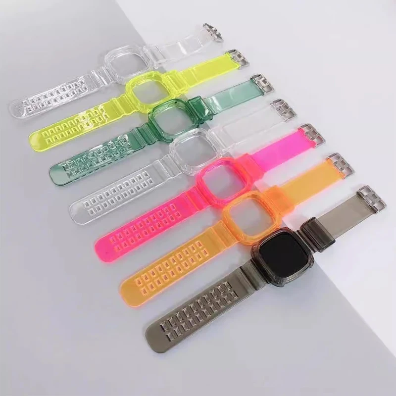 Case+Strap Glacier Clear Band For Fitbit Versa 3 / 4 Wristband Silicone Bracelet Transparent Replacement For Fitbit Watch Band